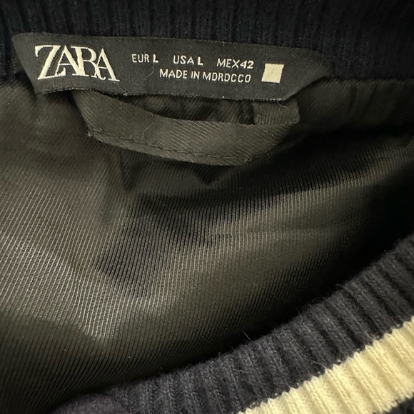 Zara Varsity Wool Bomber Jacket Dark Navy Size L - Picture 15 of 15